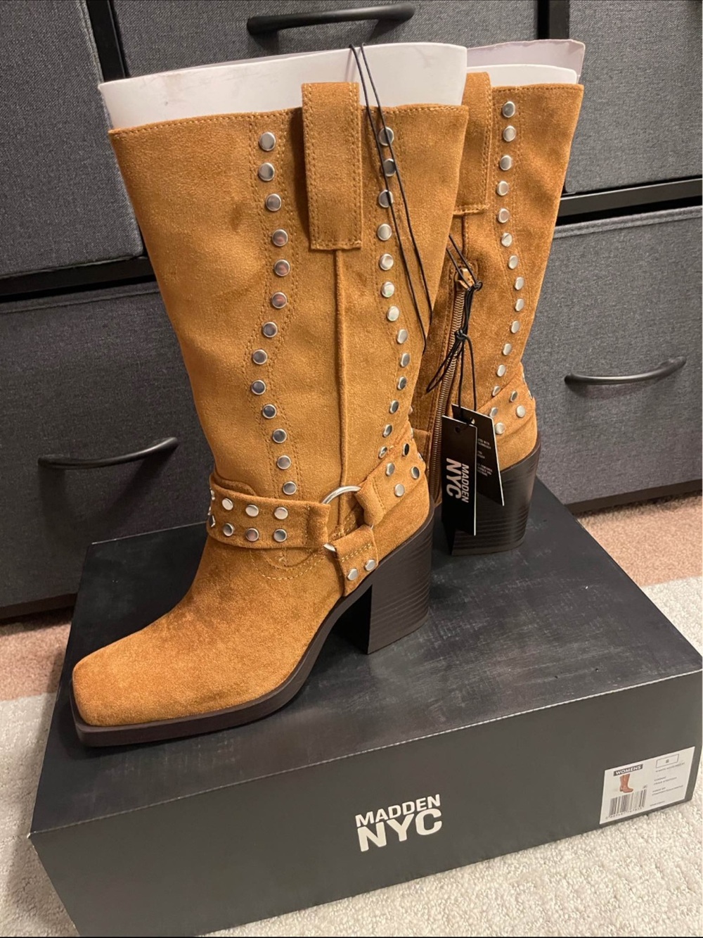 NWT! Madden Nyc Women's Moto Western Boots Studded Size 8 Faux Suede with Box - Picture 9 of 16